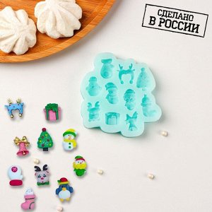 Силиконовый молд «Микс фигурок», 8x8 см, бирюзовый