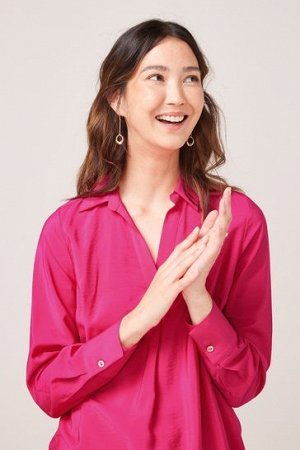 Розовый – Туника с длинными рукавами и V-образным вырезом