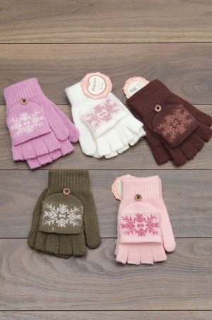 Перчатки-варежки для девочек,орнамент (цвета в ассортименте)