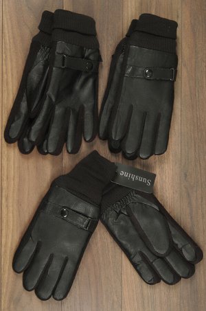 Перчатки мужские, кожзам с мехом (чёрный)