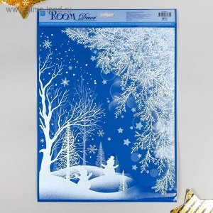 Статическая наклейка для окон и зеркал Room Decor «Зимний пейзаж лесной», 26.5*40 см