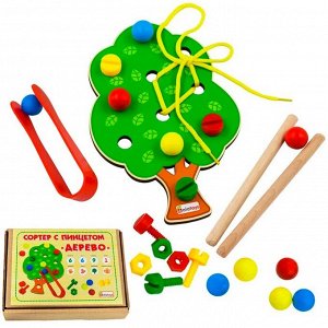 Деревянная Логическая игрушка Сортер с пинцетом СОР48