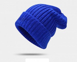 Однотонная вязаная шапка унисекс, цвет синий