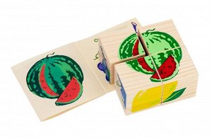 Кубики деревянные 4 эл Фрукты-ягоды