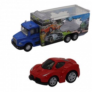 Набор FUNKY TOYS FT61054 грузовик + машинка die-cast красная, спусковой механизм 1:60