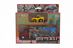 Набор FUNKY TOYS FT61053 грузовик + машинка die-cast желтая, спусковой механизм 1:60