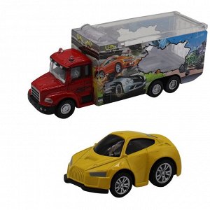 Набор FUNKY TOYS FT61053 грузовик + машинка die-cast желтая, спусковой механизм 1:60