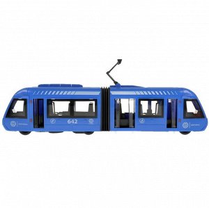 Hobby World Технопарк. Трамвай с резинкой пластик свет-звук 30 см, двери, синий арт.TRAMNEWRUB-30PL-BU