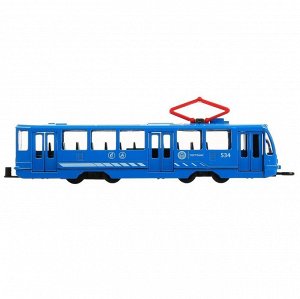 Технопарк. Трамвай свет-звук 18,5 см, двери, инерц, синий, арт.TRAM71403-18SL-BU