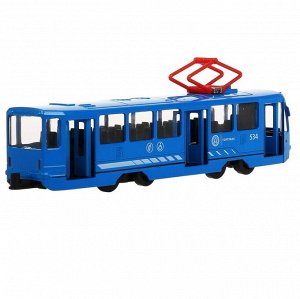 Технопарк. Трамвай свет-звук 18,5 см, двери, инерц, синий, арт.TRAM71403-18SL-BU