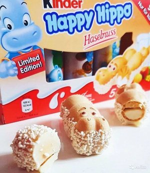 Вафельный батончик Kinder Happy Hippo Hazelnut в виде бегемотика / Киндер Мини Хэппи Хиппо со вкусом ореха  20,7 гр