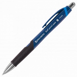 Ручка шариковая автоматическая с грипом BRAUBERG Urban, СИНЯЯ, хромированные детали, 0,7мм, линия 0,35мм, 143260
