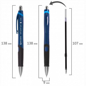 Ручка шариковая автоматическая с грипом BRAUBERG Urban, СИНЯЯ, хромированные детали, 0,7мм, линия 0,35мм, 143260