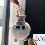 Меховой брелок &quot;домовой&quot; в очках и шапке, цвет серый
