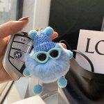 Меховой брелок &quot;домовой&quot; в очках и шапке, цвет светло-голубой