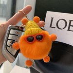 Меховой брелок &quot;домовой&quot; в очках и шапке, цвет оранжевый