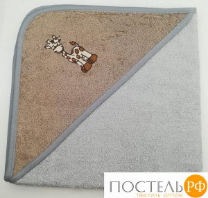 Уголок дет. махровый с вышивкой Жираф (серый) 70x70
