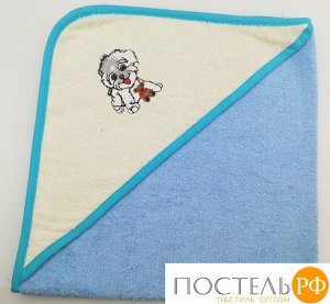 Уголок дет. махровый с вышивкой Собачка (голубая) 70x70