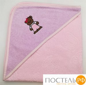 Уголок дет. махровый с вышивкой Медвежонок (светло-розовый) 70x70