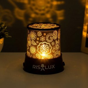 RISALUX Ночник-проектор &quot;МеХенди&quot; LED USB/от батареек черный 10,8Х10,8Х11,5 см