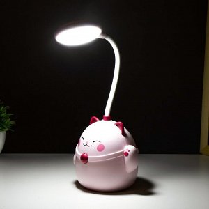 Настольная лампа "Манэки" LED 3Вт АКБ USB розовый 11,5х10х30 см RISALUX