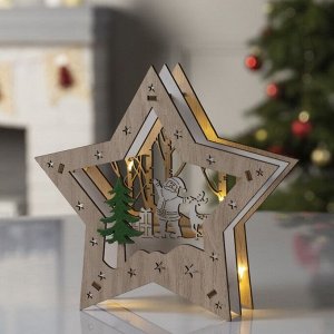 Светодиодная фигура «Звезда с Дедом Морозом» 17 x 17 x 4 см, дерево, батарейки АААх2 (не в комплекте), свечение тёплое белое