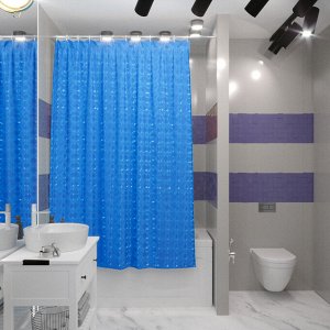 Штора для ванной виниловая, синяя/Шторка для ванной комнаты/Штора для душа