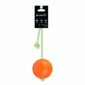 Игрушка мячик Люми на светоотражающем шнуре (Liker) для собак, d 9 см, оранжевый