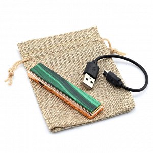 Подарочная зажигалка USB с камнем малахит.