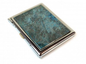 Сувенирный портсигар-зажигалка на 10 сигарет с накладками из апатита голубого
