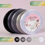 Набор атласных лент, 5 шт, размер 1 ленты: 10 мм x 23 ± 1 м, цвет серый спектр