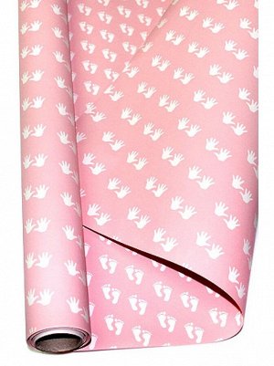 Бумага капелла 42/02-61 двусторонний Ножки - ладошки на розовом 70 см х 10 м