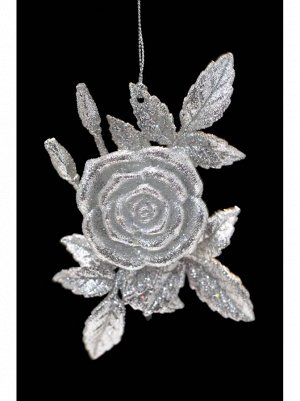 Декор Роза 13см пластик цв серебро