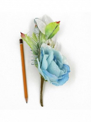 Роза веточка в снегу блеск 25 см цвет голубой HS-56-17