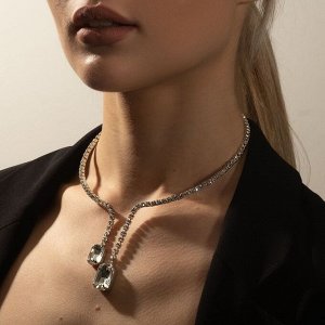 Колье «Драгоценность» окружность, белое в серебре