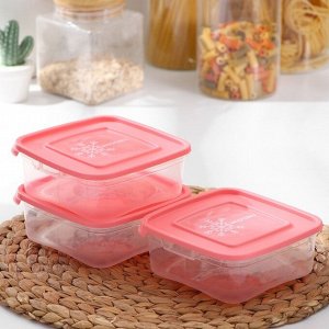 Набор контейнеров для заморозки продуктов, 3 шт, 0,7 л, квадратные, пластик, прозрач, МОРОЗКО