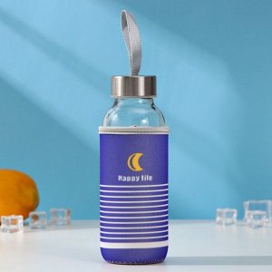 Бутылка для воды стеклянная в чехле «Счастливая жизнь», 300 мл, h=17 см, цвет МИКС