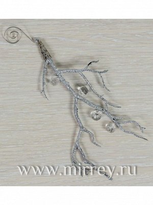 Ветка декоративная на крючке 27 см с кристалликами серебро
