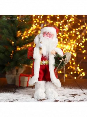 Дед Мороз В красной шубе с подарками 23 х 40 см