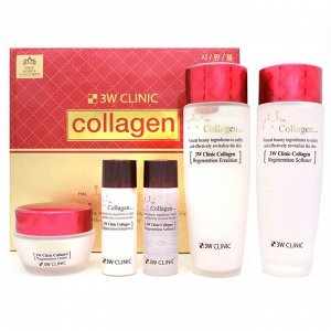 3W Clinic Набор из трёх косметических средств с коллагеном для ухода за лицом Softener Collagen Skin Care 3 Items Set, 150мл*2шт+60мл+30мл*2шт
