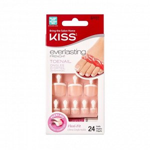 Набор накладных ногтей с клеем Kiss EFT01C «Ультра стойкий французский педикюр», 24 шт