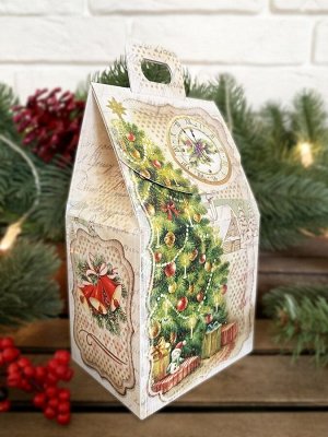 Упаковка для новогоднего подарка Домик, серия Декупаж “С елкой”