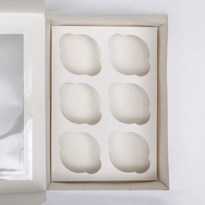 Упаковка под 6 капкейков с окном, белая, 25 х 17 х 10 см