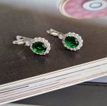 Серьги коллекция &quot;Дубай&quot;  покрытие посеребрение, с фианитами, темно-зеленый блестящий, 371406, арт. 847.366