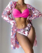 Купальник женский раздельный + накидка, цвет розовый