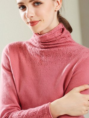 Водолазка женская с узорами на рукавах и горловине, цвет розовый