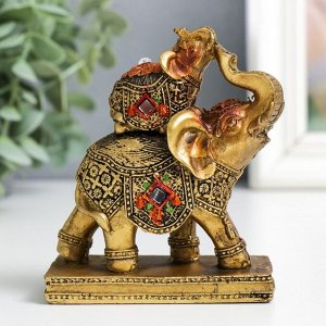 Сувенир полистоун "Слонёнок на слонихе" на подставке бронза 8х4х10 см