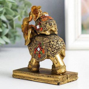 Сувенир полистоун "Слонёнок на слонихе" на подставке бронза 8х4х10 см