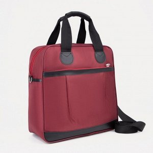 Сумка дорожная на молнии, наружный карман, держатель для чемодана, цвет бордовый/чёрный