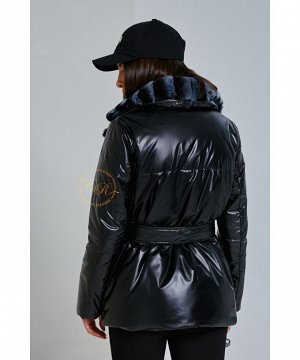 Чёрный пуховик - куртка с поясом
